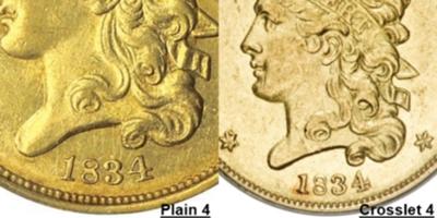 1834 Half Eagle Classic Head Plain 4 and Crosslet 4 1834 Half Eagle Classic Head Plain 4 and Crosslet 4