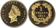 1855 Small Indian Head Gold Dollar