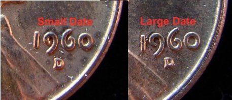 examples of large date and small date 1960D Lincoln Cent